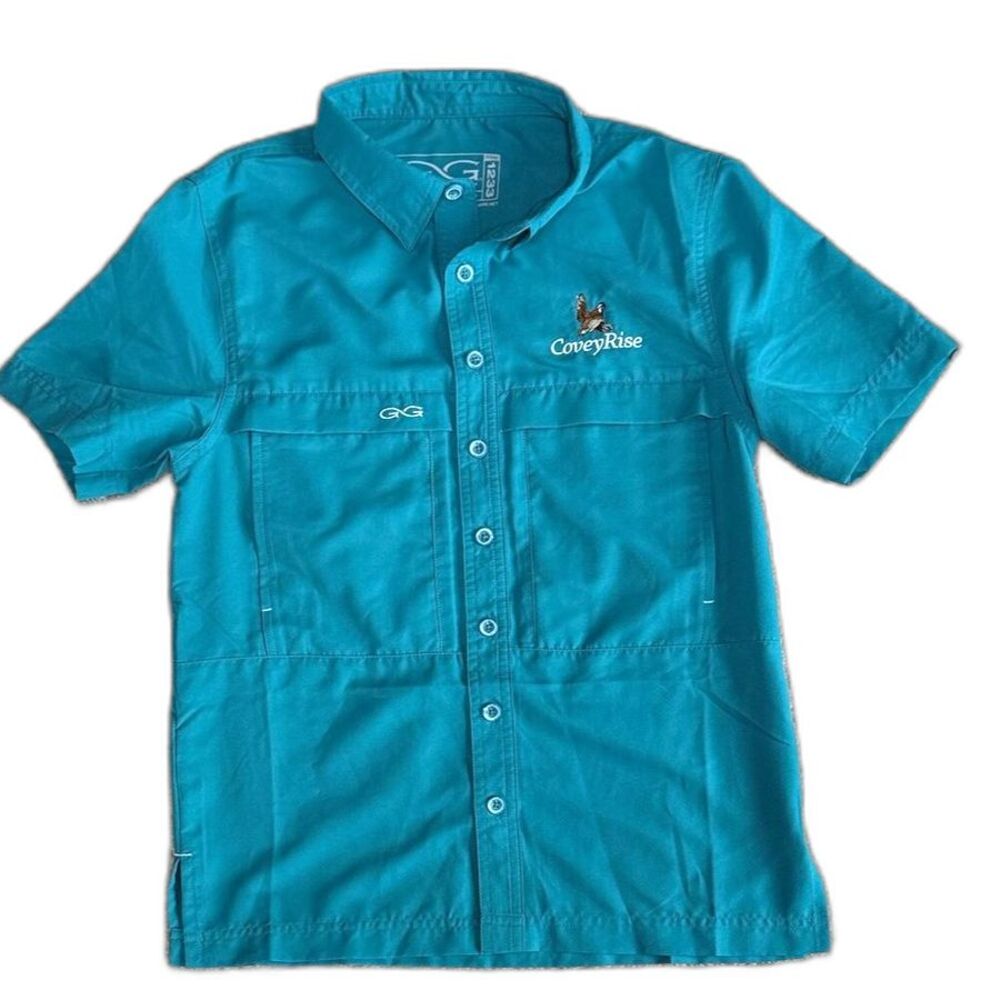 GameGuard Covey Rise Boys L Teal Vented Fishing Shirt Short Sleeve Button Down